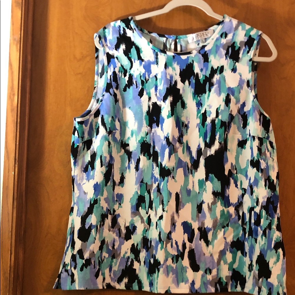 Kasper Sleeveless Abstract Print Blouse - Blue, Black, White